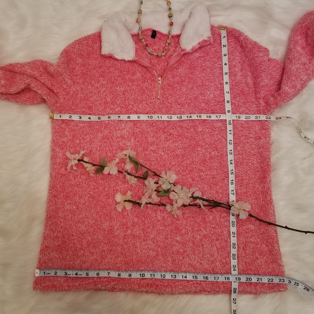 💖SALE! STRAWBERRY FROST LUSH FAUX SHERPA TOP L&XL - Picture 7 of 7
